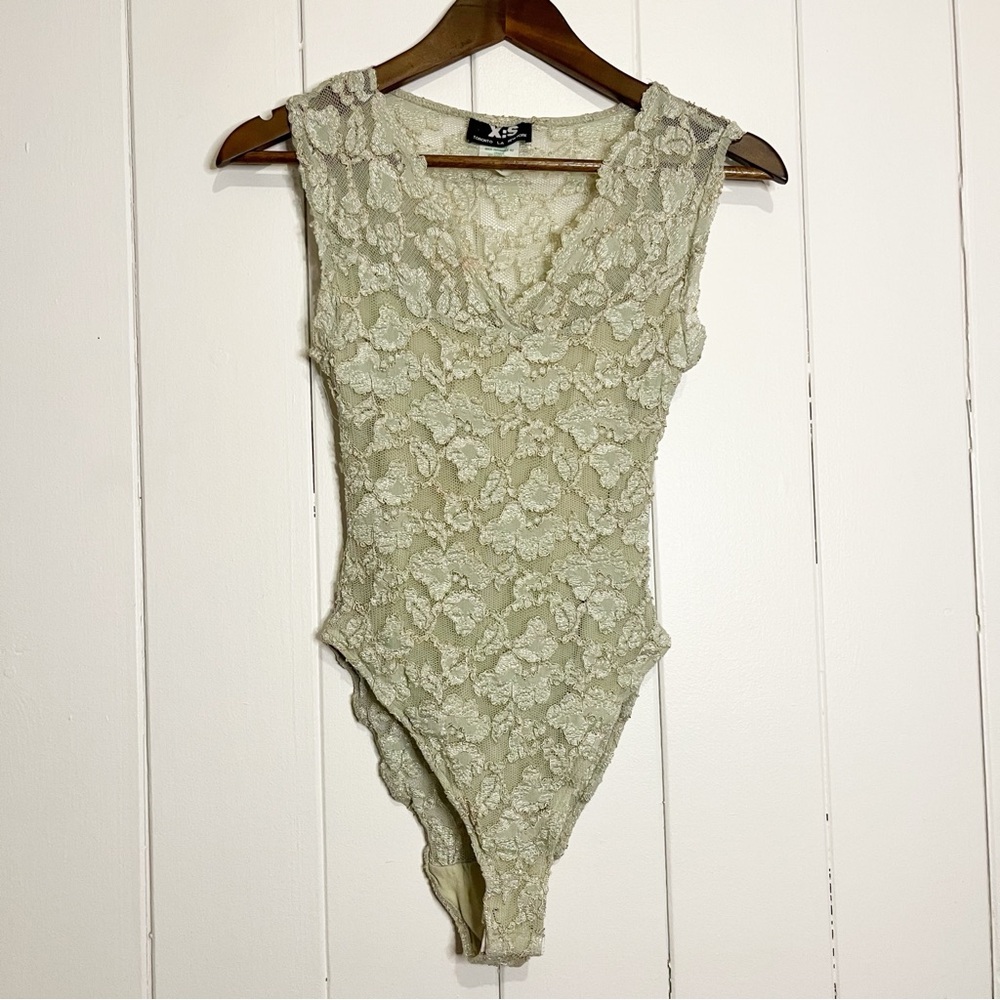 Vintage X:S Pale Green High Cut Lace Body Suit. Size Medium.